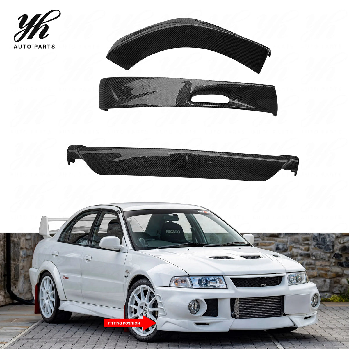 Car Accessories Racing Middle Part Carbon Bodykit for 1999-2000 Lancer Evolution Evo 6 Extreme Front Lip Splitter Valance (3pcs)