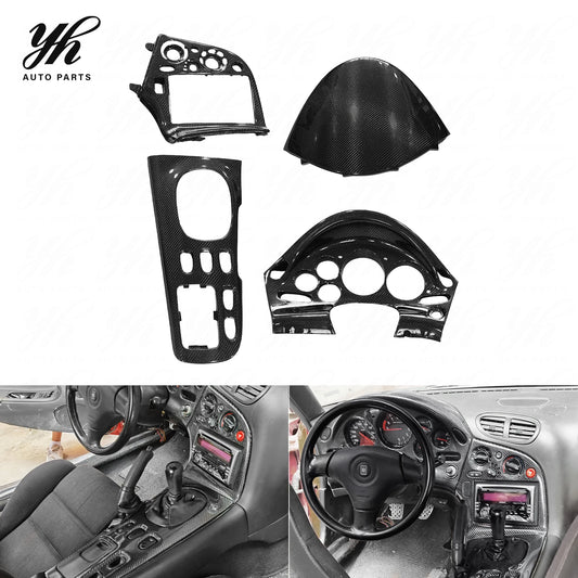 Carbon Fiber CF for RX7 FD3S LHD Interior Replacement Kit 4-Piece Black Hood A/C Shifter Panel Bezel