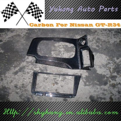 3K Twill Carbon Fiber RHD Center Console Radio Gear Surround Trim Kit for Nissan Skyline GT-R GTR R34 BNR34 1999-2002