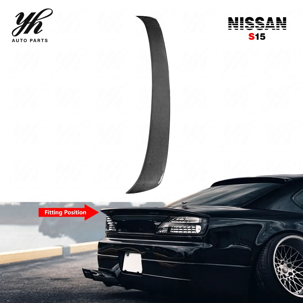 For 1999-2002 S15 Silvia DM Style Duckbill Trunk Spoiler Rear Wing High Gloss Finish 3k Twill Weave Perfect Fitment