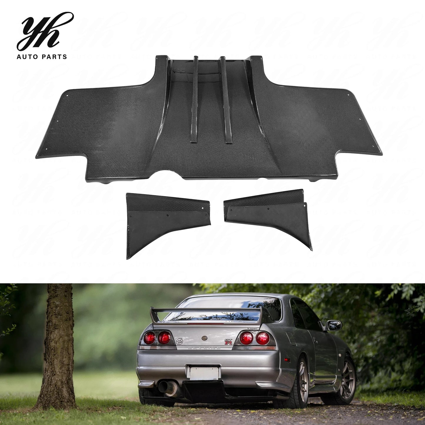 Auto Bodykit FRP Glass Fiber Rear Diffuser Full Set 5pcs Metal Fitting Kit Accessories 1995-1998 Skyline R33 GTR Black High