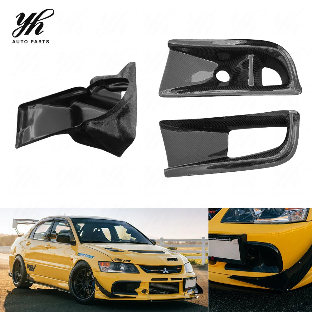 VS Style Carbon Fiber Front Bumper Air Duct Oil Cooler Guide 3Pcs Set for Mitsubishi Lancer Evolution EVO 8 CT9A