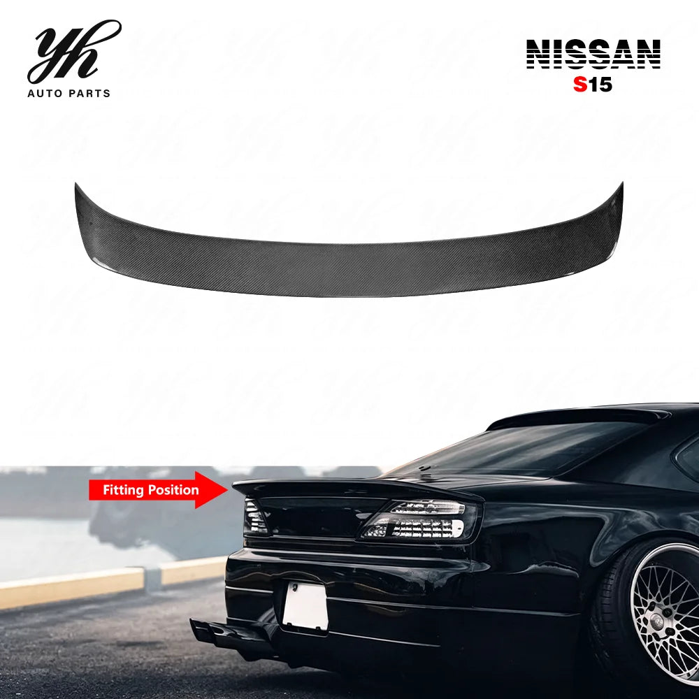 For 1999-2002 S15 Silvia DM Style Duckbill Trunk Spoiler Rear Wing High Gloss Finish 3k Twill Weave Perfect Fitment