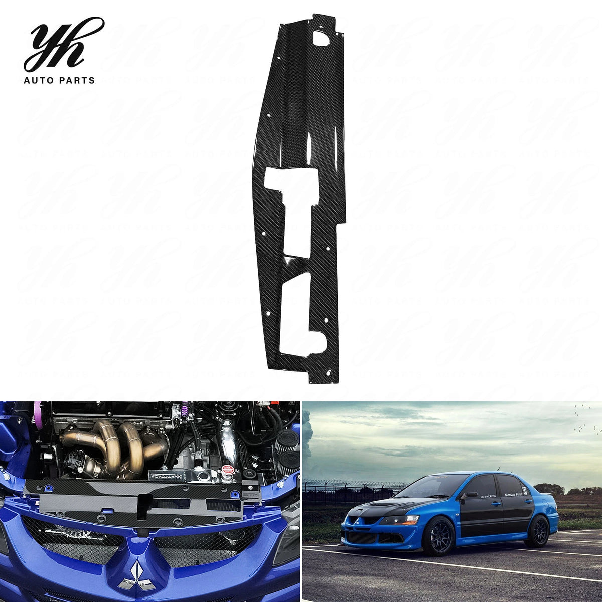 Glossy Carbon Fiber Radiator Cooling Plate Air Diversion Panel for Mitsubishi Lancer Evolution EVO 8 VIII CT9A Tuning