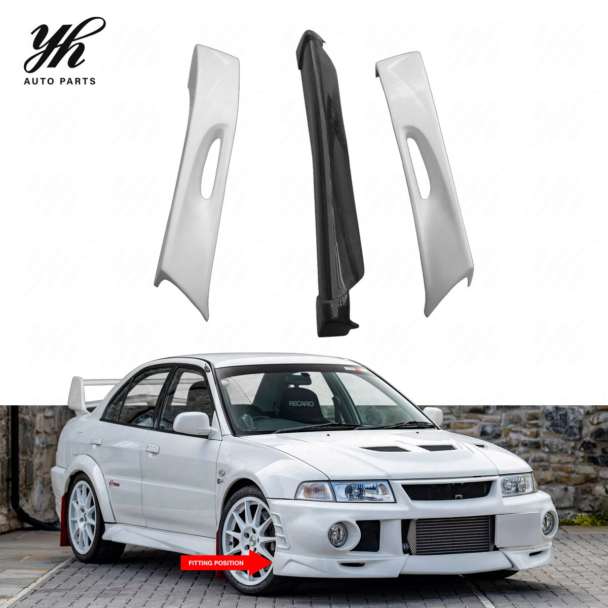 YH Carbon Fiber Black 3K Glossy Finish Limited Edition Extreme Style Front Lip (3pcs) for Evo 6 CF