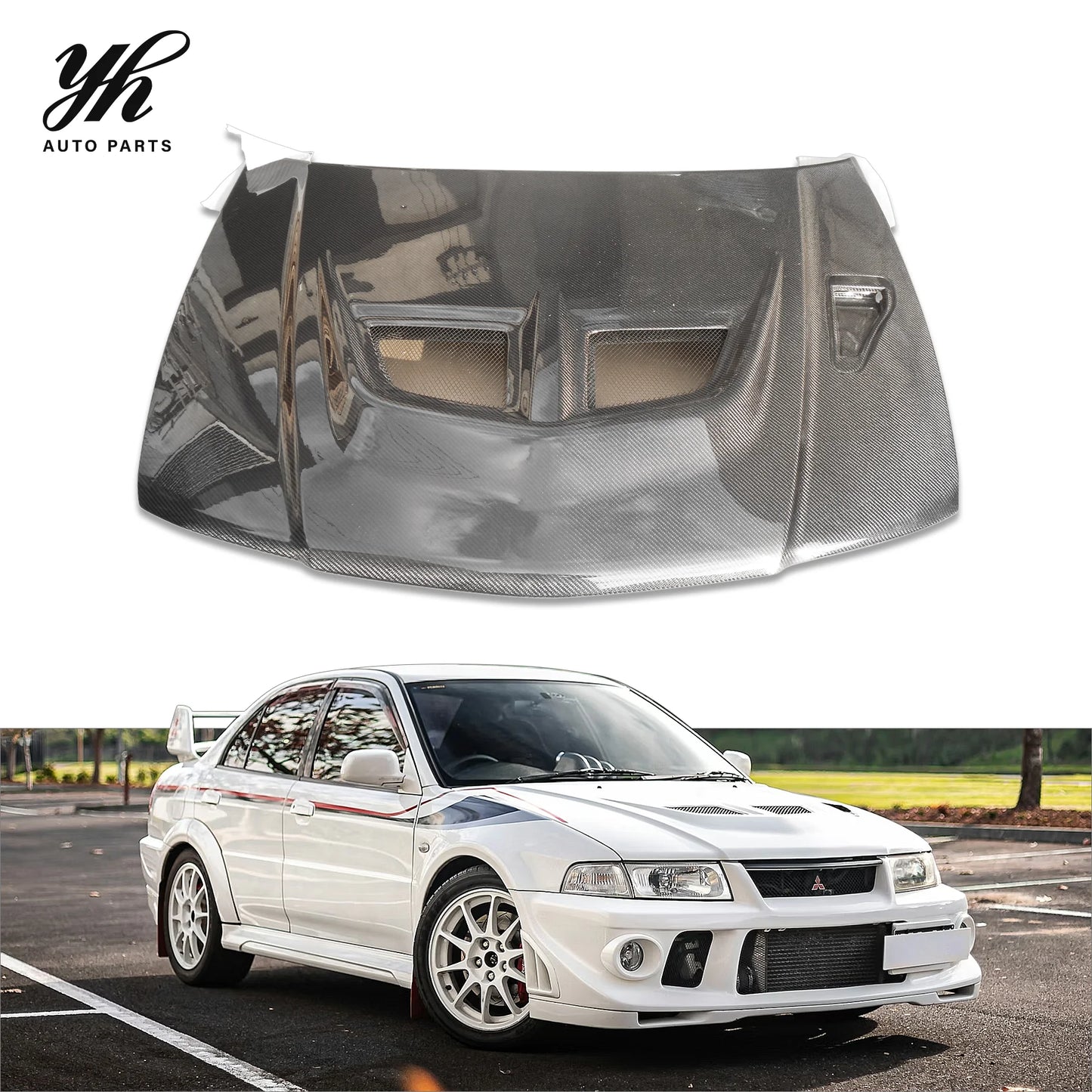 New Yuhang High Quality Black 3K Twill Weave Carbon Fiber Bonnet for EVO 5 6 with