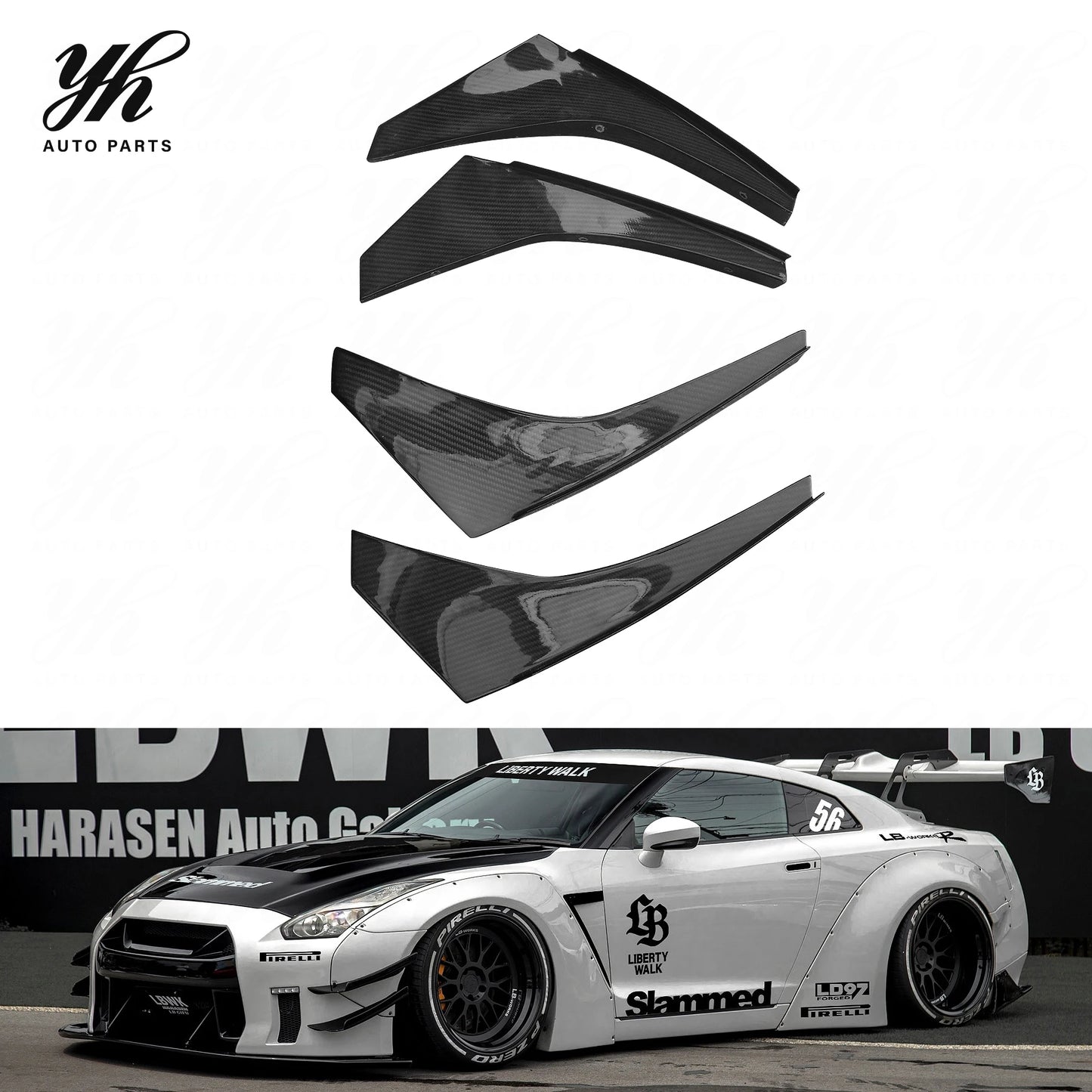 Carbon Fiber Front Bumper Canards Splitter for CF 2012-2015 Skyline R35 GTR DBA PASSWORD JDM STYLE Early Model 4pcs