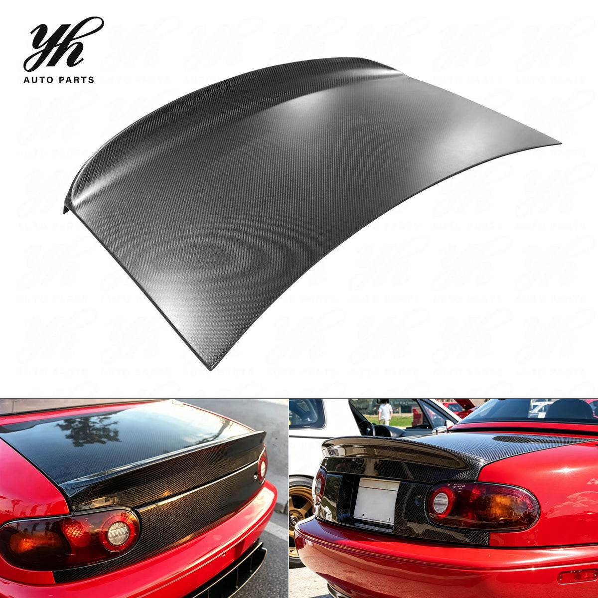 Glossy Carbon Fiber Trunk Lid with Integrated Ducktail Spoiler Boot Cover for Mazda Miata MX-5 MX5 NA 1989-1997