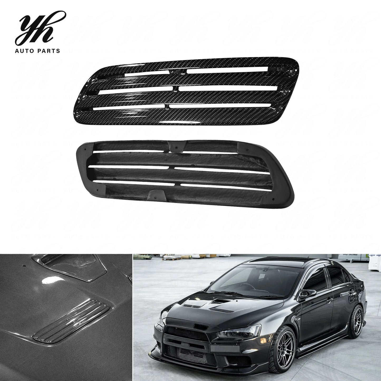 CF Carbon Fiber Bodykit for 2008-2012 Lancer Evolution EVO 10 X OEM Bonnet Hood Vents Black YH Brand