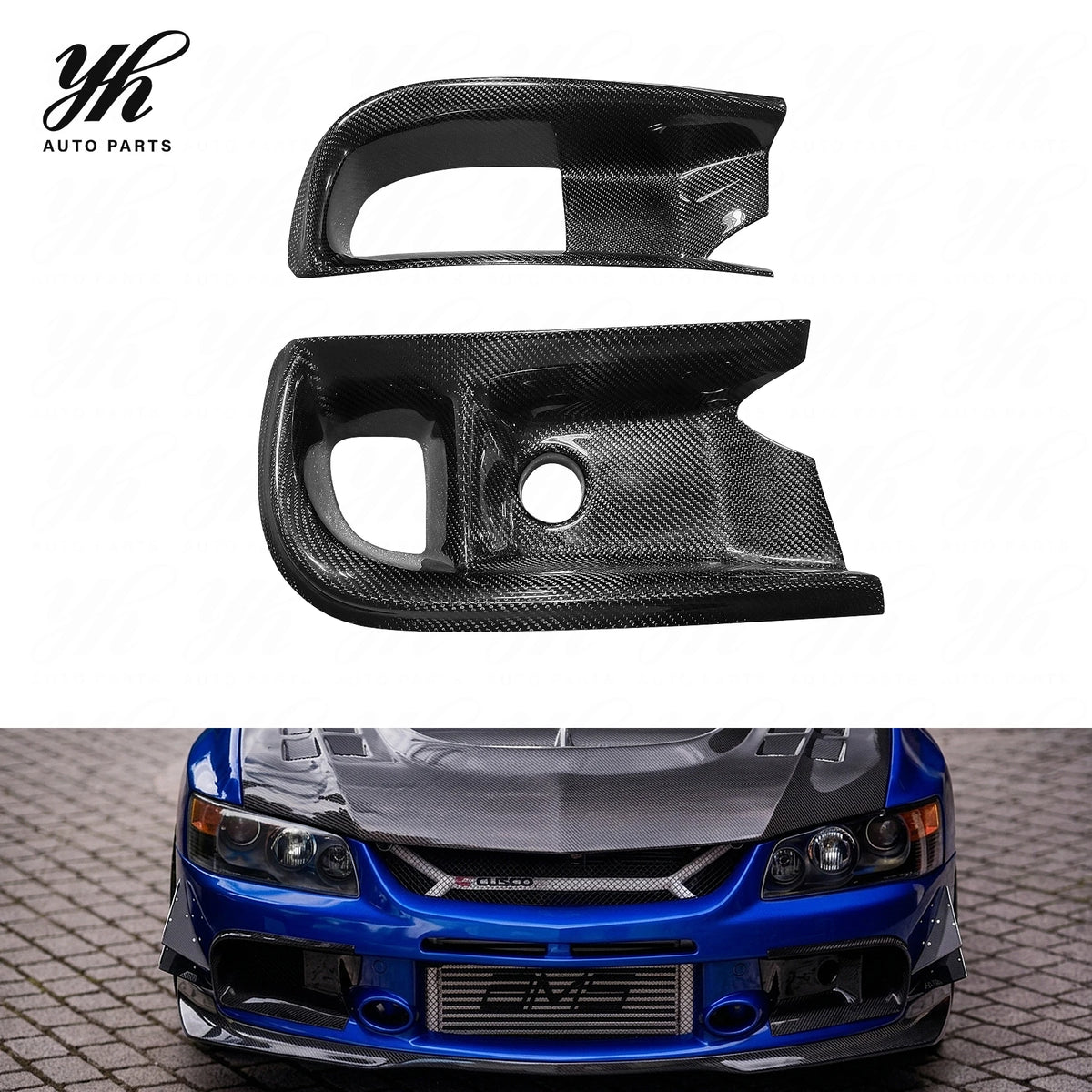 For 2006-2007 Lancer Evolution 9 RA Style Front Bumper Oil Clean Guide & Air Duct Carbon Fiber Black