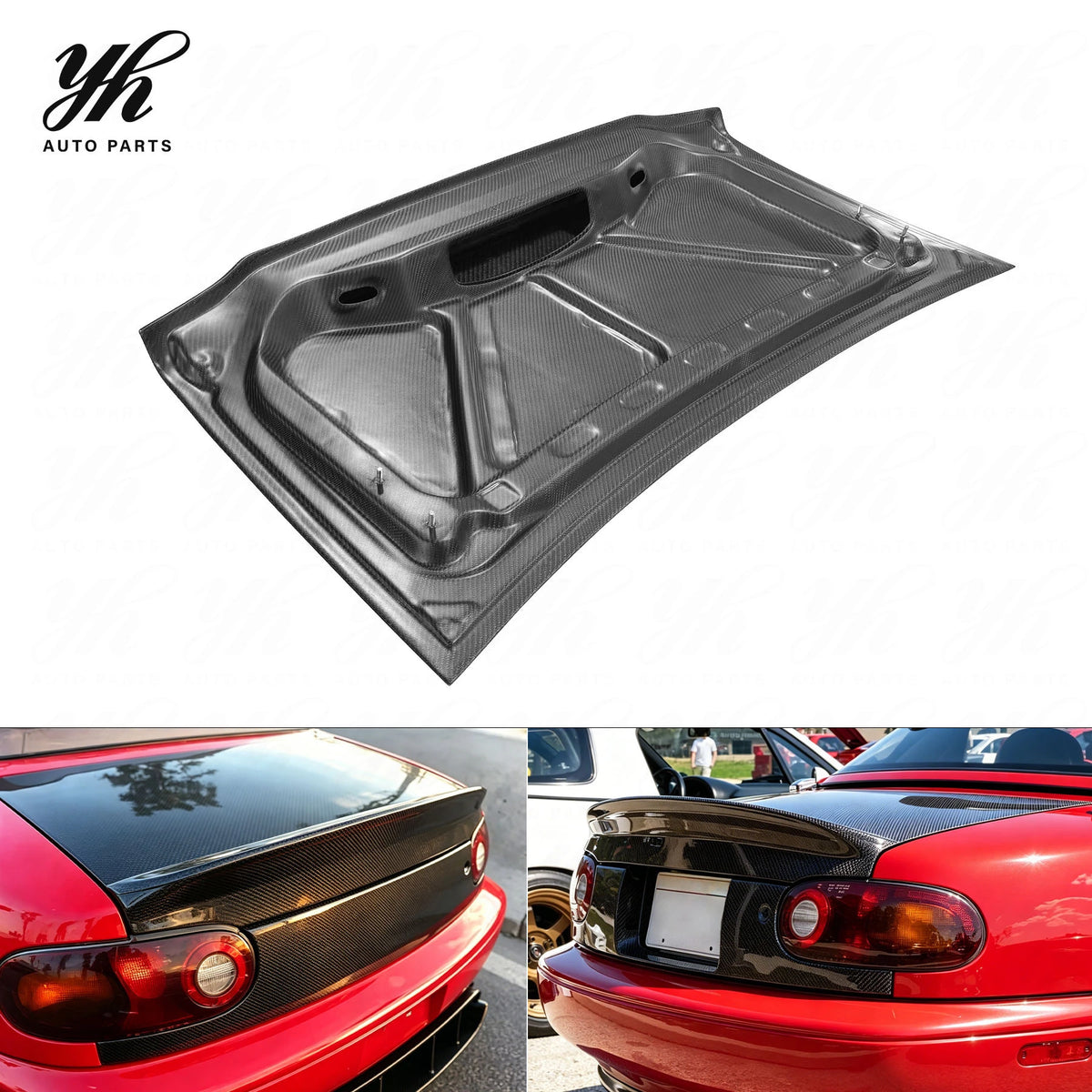 Glossy Carbon Fiber Trunk Lid with Integrated Ducktail Spoiler Boot Cover for Mazda Miata MX-5 MX5 NA 1989-1997