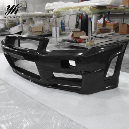 Yuhang Black Carbon Fiber Front Bumper for Skyline R34 GTR Z-Tune Type with 100% Fitment