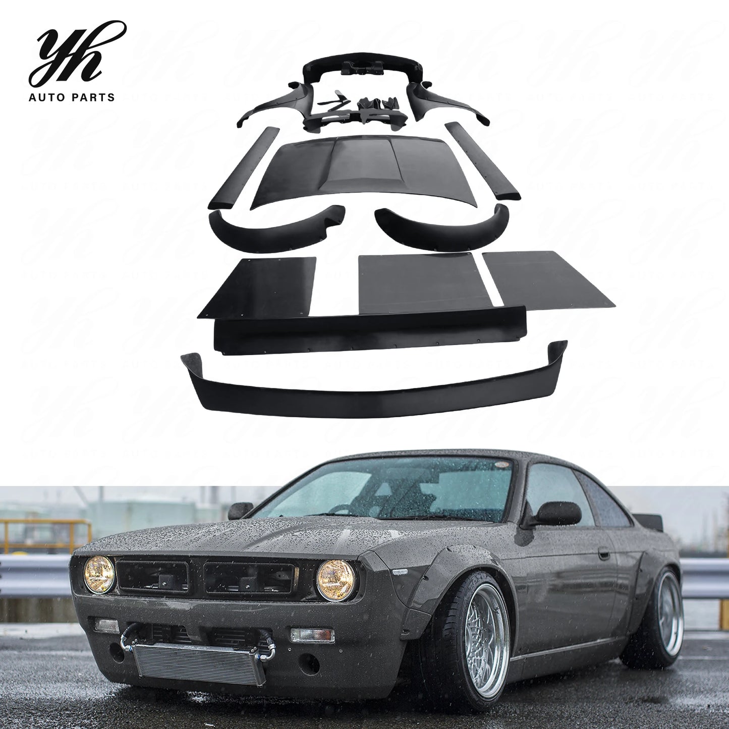 Rocket Bunny Carbon Fiber Glass Fiber Finish Body Kit Bumper Fender Spoiler for S14 (1993-1999) Black High Quality Easy