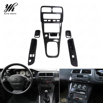 For 240SX S14 S14A Carbon Fiber Interior Trim Carbon Fiber Interior Set 7 PCS High Temperature Resistance Easy Installation