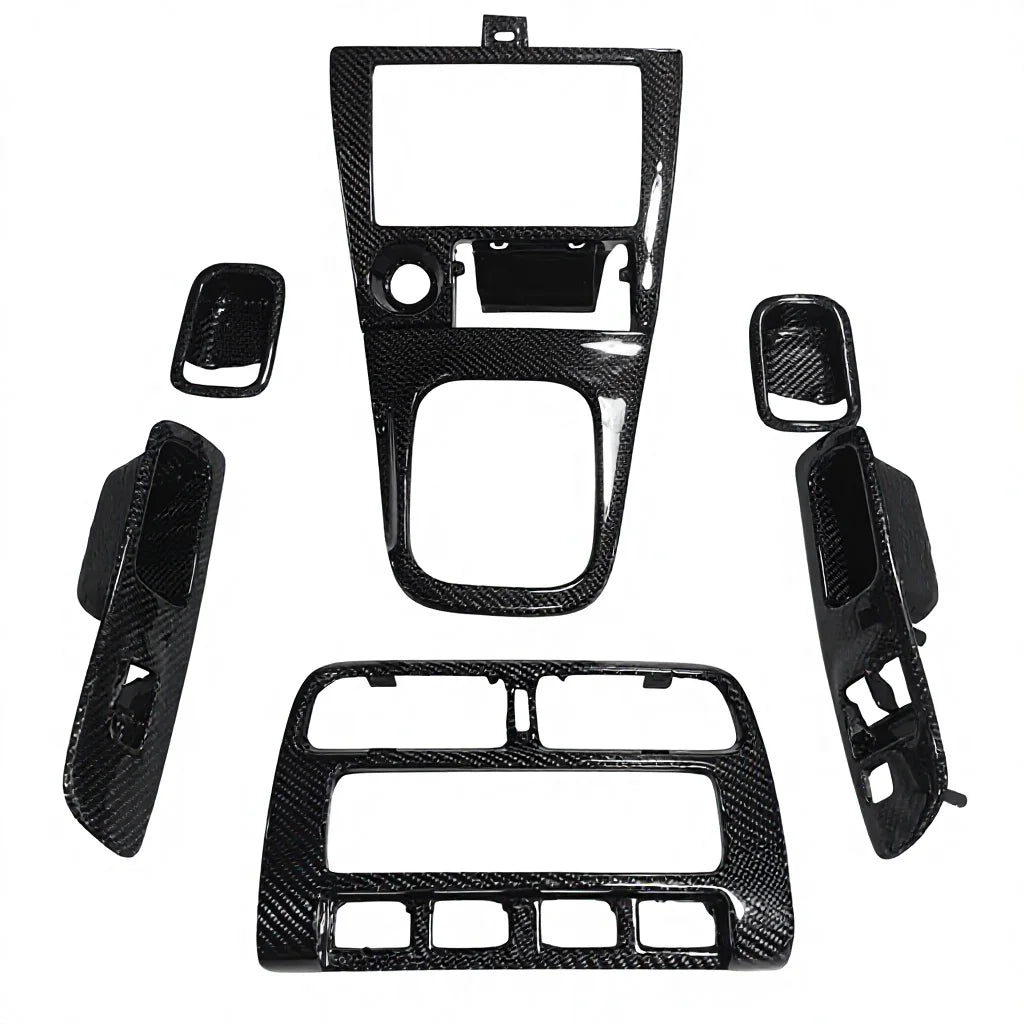 Yuhang Black Carbon Fiber Interior Set for Nissan 200SX S14/S14A RHD Silvia 7-Piece Radio Surround & Control Panel Full Set