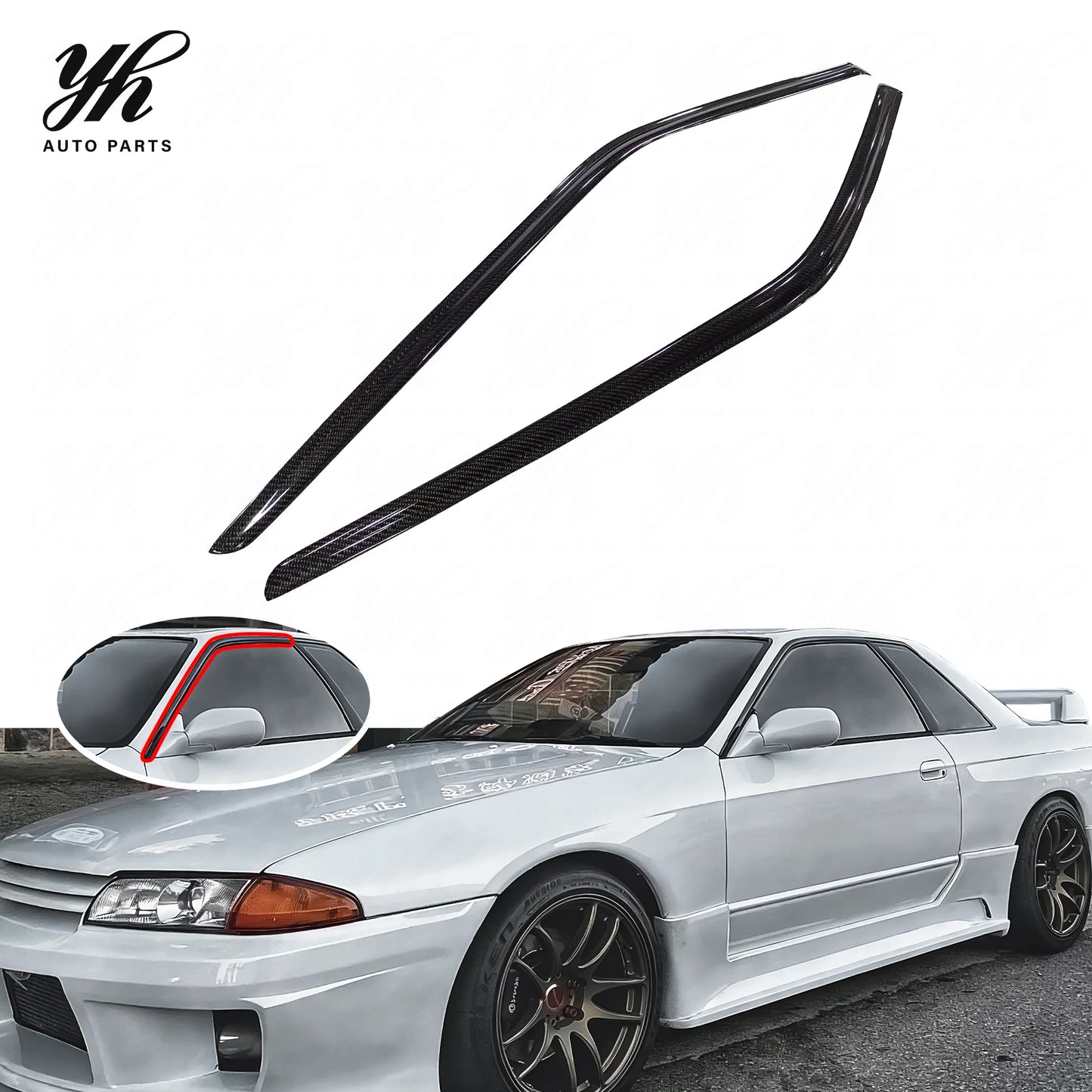 Carbon Fiber CF Wind Window Rain Deflector Visor Fit for 1989-1994 Skyline R32 GTS GTR