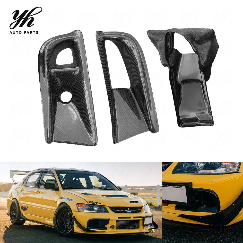 VS Style Carbon Fiber Front Bumper Air Duct Oil Cooler Guide 3Pcs Set for Mitsubishi Lancer Evolution EVO 8 CT9A