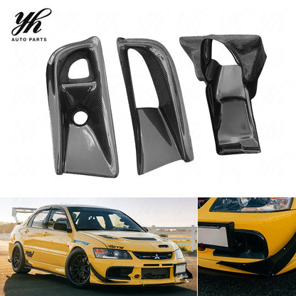 VS Style Carbon Fiber Front Bumper Air Duct Oil Cooler Guide 3Pcs Set for Mitsubishi Lancer Evolution EVO 8 CT9A