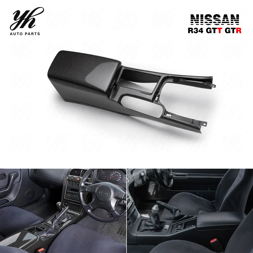 High Quality Skyline R34 Center Console Trim Arm Rest (RHD) Carbon Fiber Storage Box 2008-
