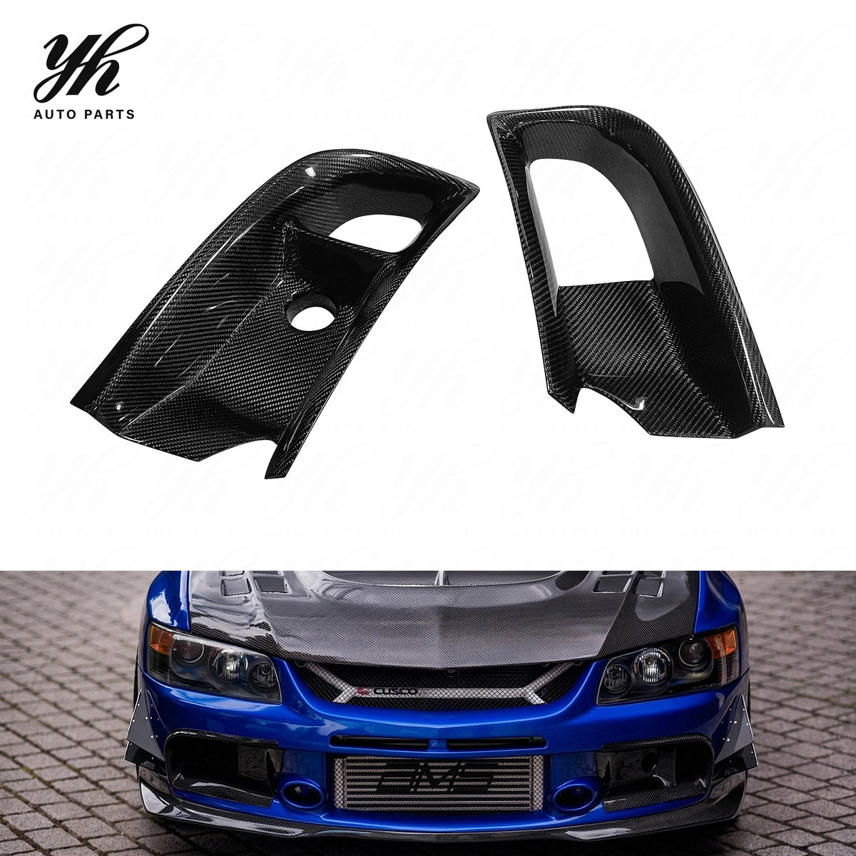 For 2006-2007 Lancer Evolution 9 RA Style Front Bumper Oil Clean Guide & Air Duct Carbon Fiber Black