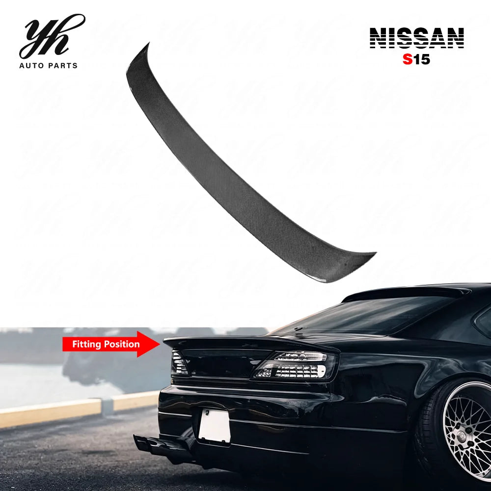 For 1999-2002 S15 Silvia DM Style Duckbill Trunk Spoiler Rear Wing High Gloss Finish 3k Twill Weave Perfect Fitment
