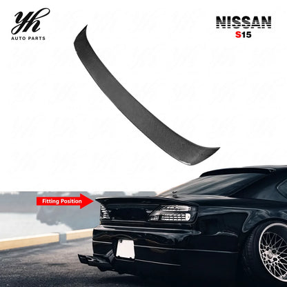 For 1999-2002 S15 Silvia DM Style Duckbill Trunk Spoiler Rear Wing High Gloss Finish 3k Twill Weave Perfect Fitment