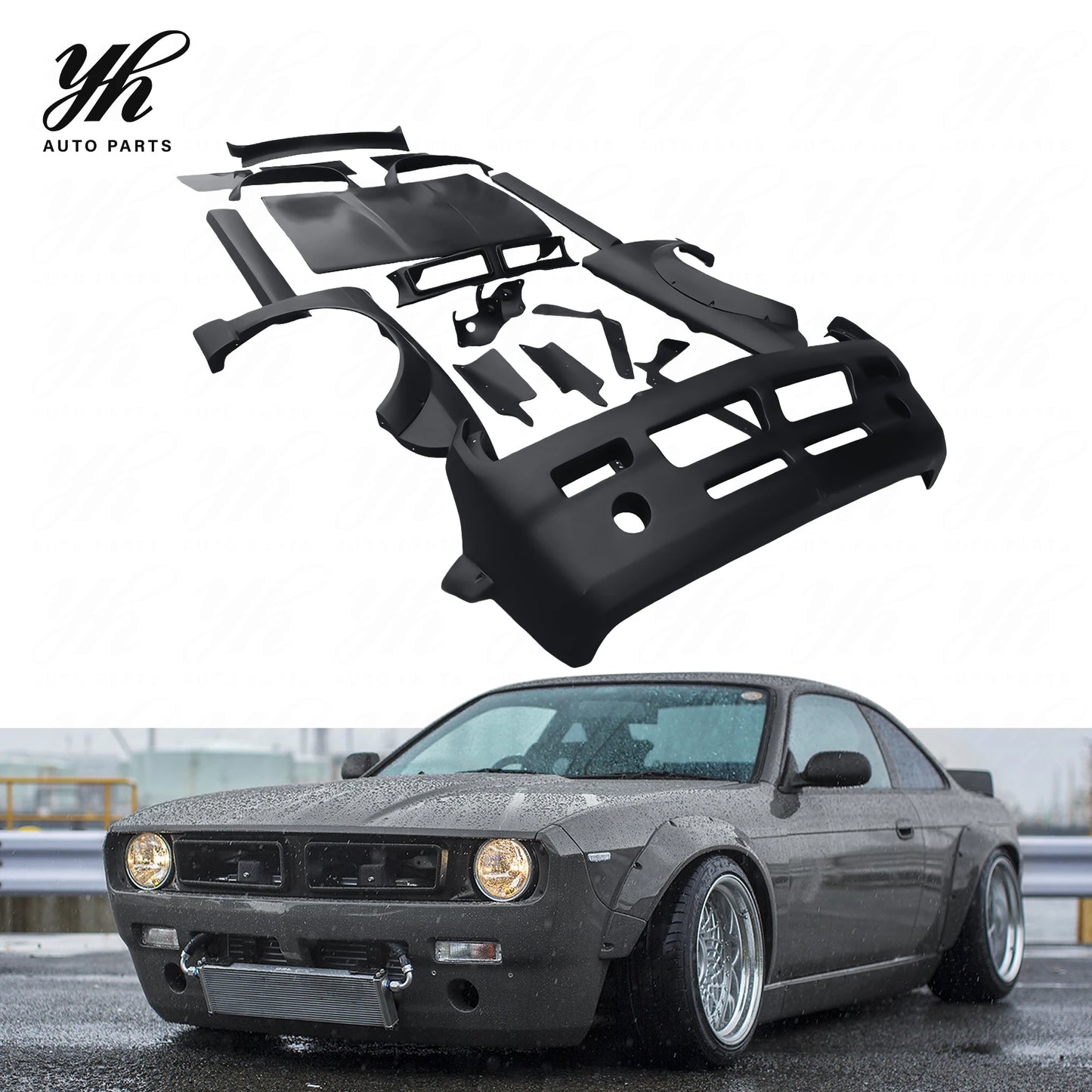 Rocket Bunny Carbon Fiber Glass Fiber Finish Body Kit Bumper Fender Spoiler for S14 (1993-1999) Black High Quality Easy