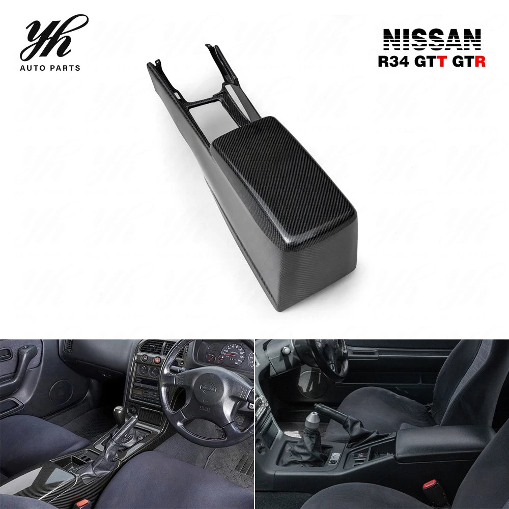 High Quality Skyline R34 Center Console Trim Arm Rest (RHD) Carbon Fiber Storage Box 2008-