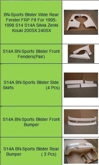 White S14A BN-Sports FRP Body Kits for 200 SX (1993-1999) New