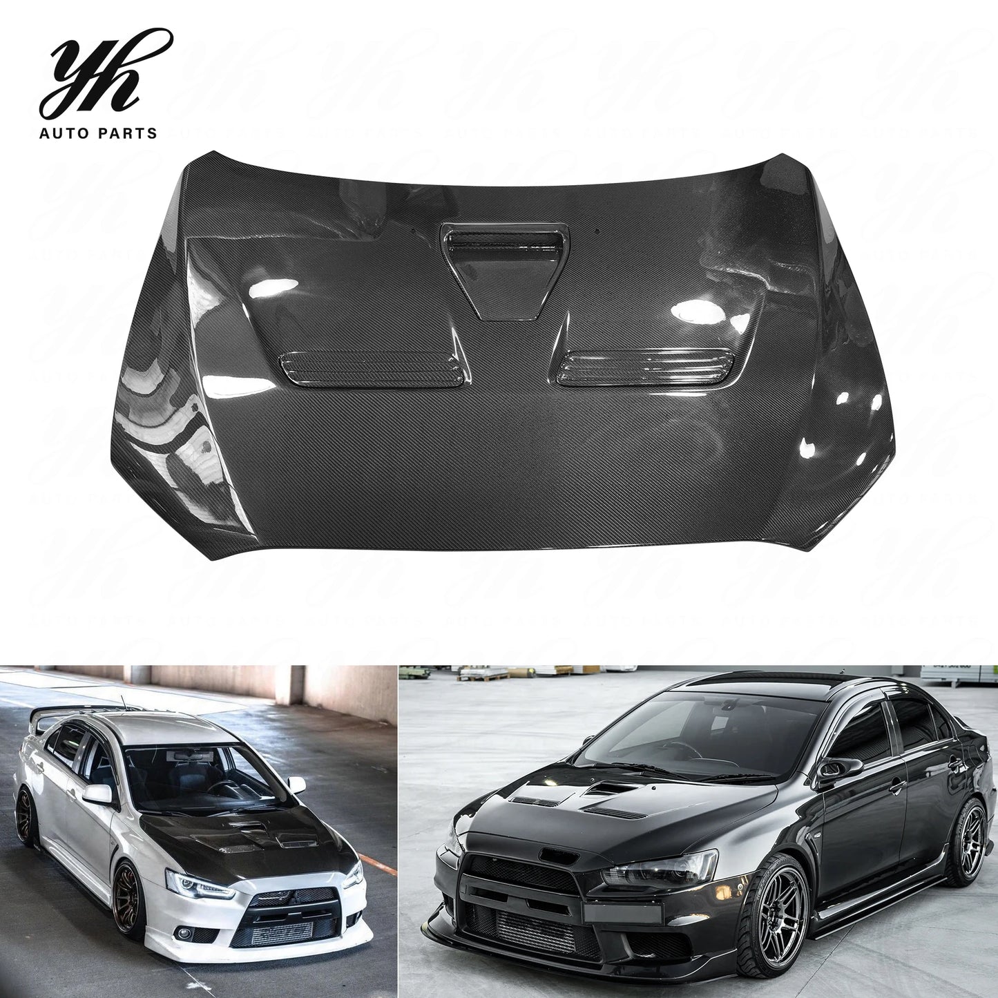 New OEM Style Carbon Fiber Hood Bonnet High Gloss Finish 100% Match Fitment for Mitsubishi Lancer EVOLUTION EVO 10/EVO X