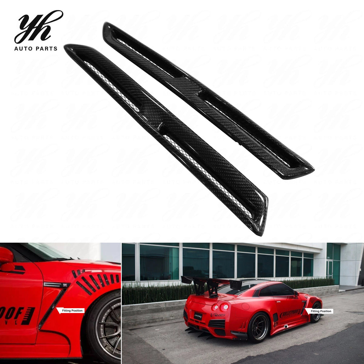 Glossy Carbon Fiber OEM Style Front Fender Vents Side Air Duct Grille for Nissan Skyline GTR R35 2009-2023 Upgrades Pair