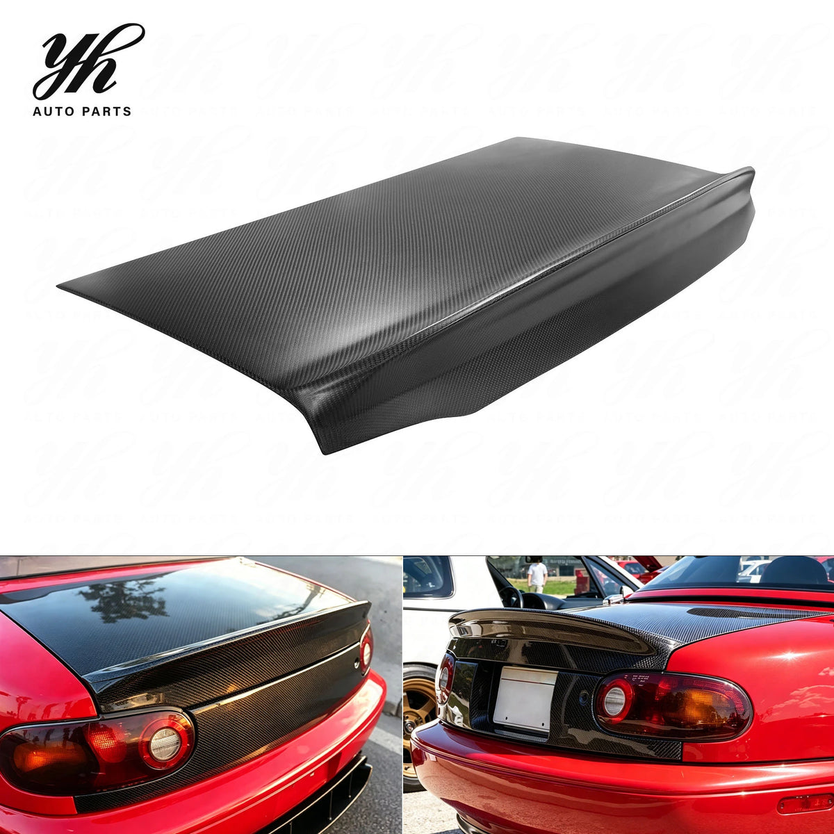 Glossy Carbon Fiber Trunk Lid with Integrated Ducktail Spoiler Boot Cover for Mazda Miata MX-5 MX5 NA 1989-1997