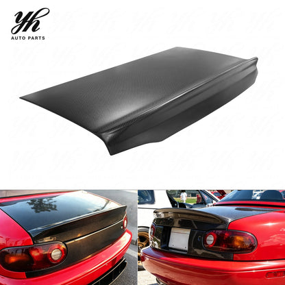 Glossy Carbon Fiber Trunk Lid with Integrated Ducktail Spoiler Boot Cover for Mazda Miata MX-5 MX5 NA 1989-1997