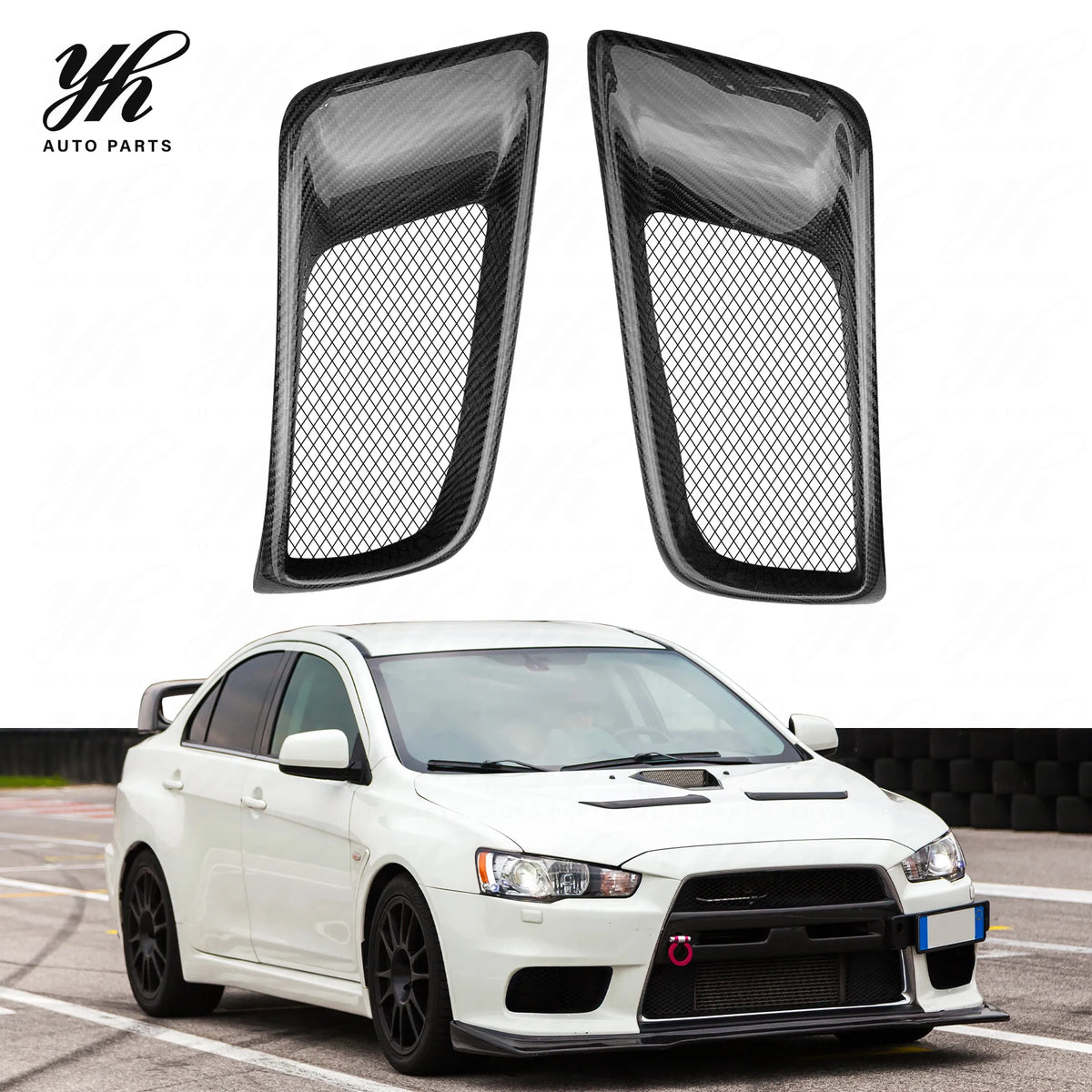 Yuhang Black Lancer Evolution EVO 10 X Carbon Fiber RA Style Front Bumper Side Air Duct CF