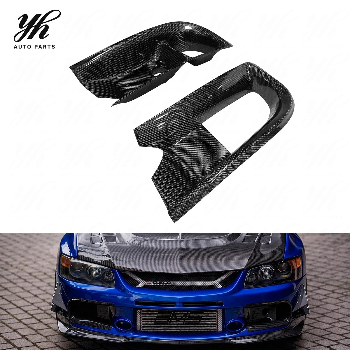 For 2006-2007 Lancer Evolution 9 RA Style Front Bumper Oil Clean Guide & Air Duct Carbon Fiber Black