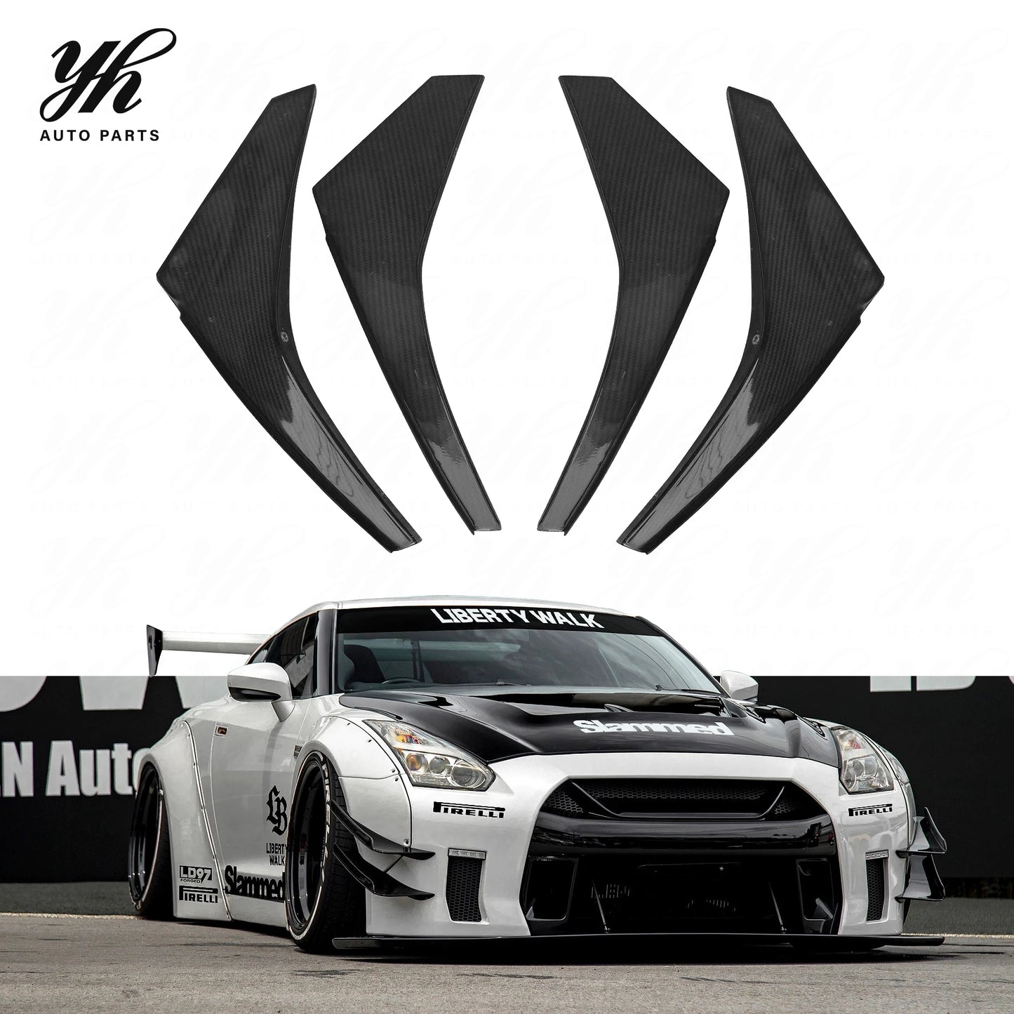 Carbon Fiber Front Bumper Canards Splitter for CF 2012-2015 Skyline R35 GTR DBA PASSWORD JDM STYLE Early Model 4pcs
