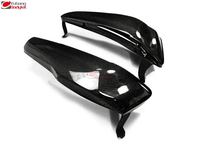Black Carbon Fiber High Gloss Vented Headlight Block off Panel Pair for Mitsubishi Lancer Evolution EVO 10