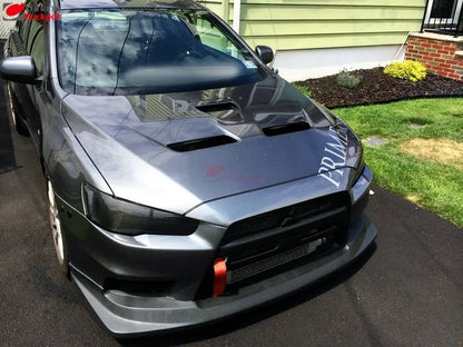 Black Carbon Fiber High Gloss Vented Headlight Block off Panel Pair for Mitsubishi Lancer Evolution EVO 10