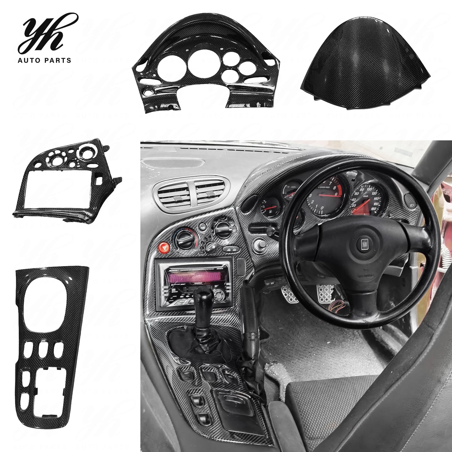 Yuhang RX7 FD3S RHD Carbon Fiber Interior High Gloss Finish Black High Quality 4PCS Easy Installation