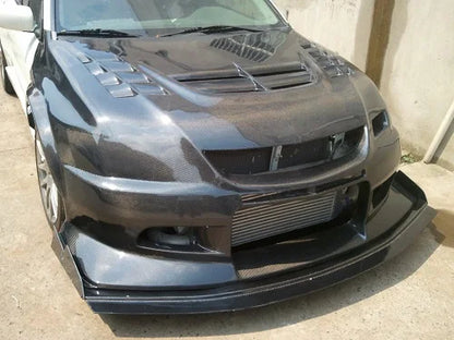 EVO 8 9 FRONT BUMPER VC STYLE CARBON FIBER Bonnet Front Fender Combined Set for Mitsubishi Lancer 1998-2001 Glossy Smooth Finish