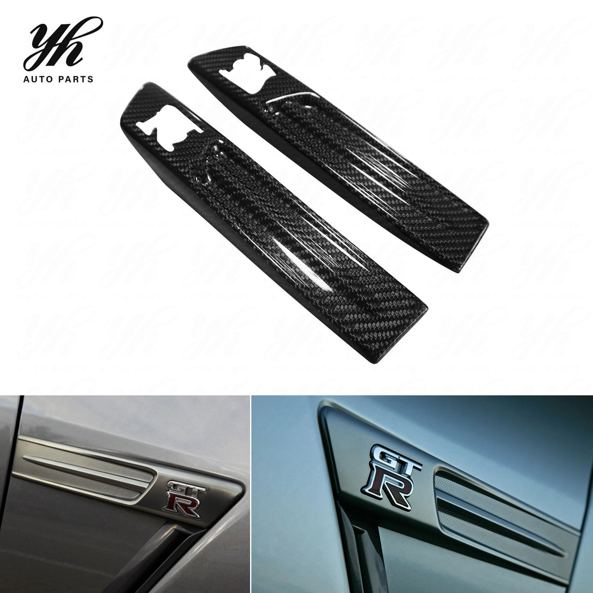 Glossy Carbon Fiber GTR Logo Badge Shell Protector 2Pcs Set for Nissan GTR R35 Exterior Styling Decoration Parts