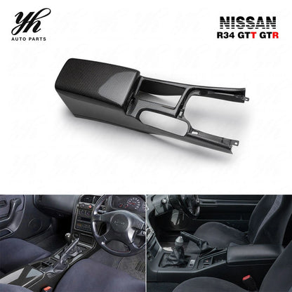 RHD Carbon Fiber Centre Console Gear Shift Surround Armrest Cover for Nissan Skyline GT-R GTR R34 Interior Tuning