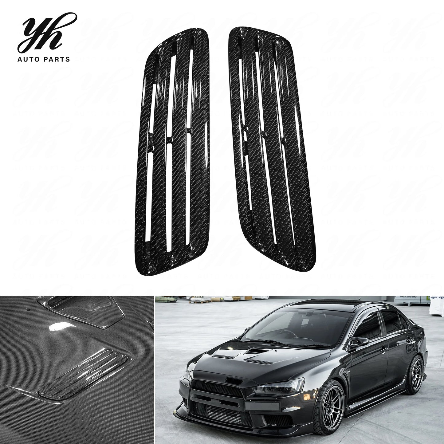 For 2008-2012 Lancer Evolution EVO 10 X OEM Style  Hood Side Vents  Carbon Fiber