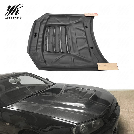 YH Carbon Fiber Skyline R34 GTR Hood Bonnet-Black Fast Installation