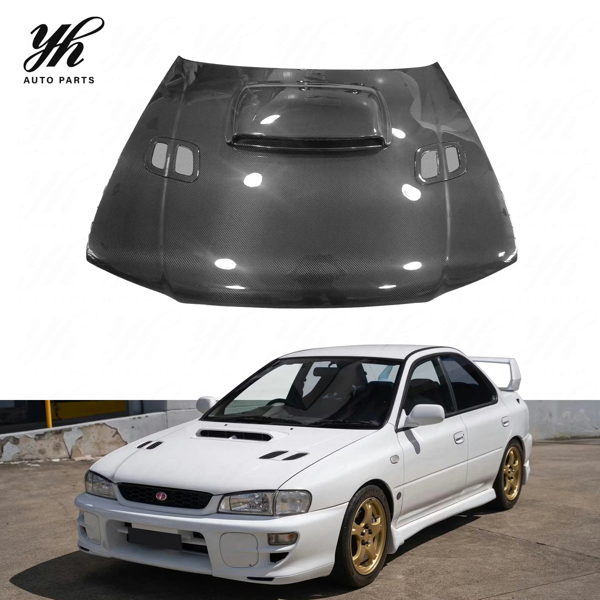 CF Bonnet Hood with Vents for Carbon Fiber 1998-2000 Impreza WRX 6th GC8 STI