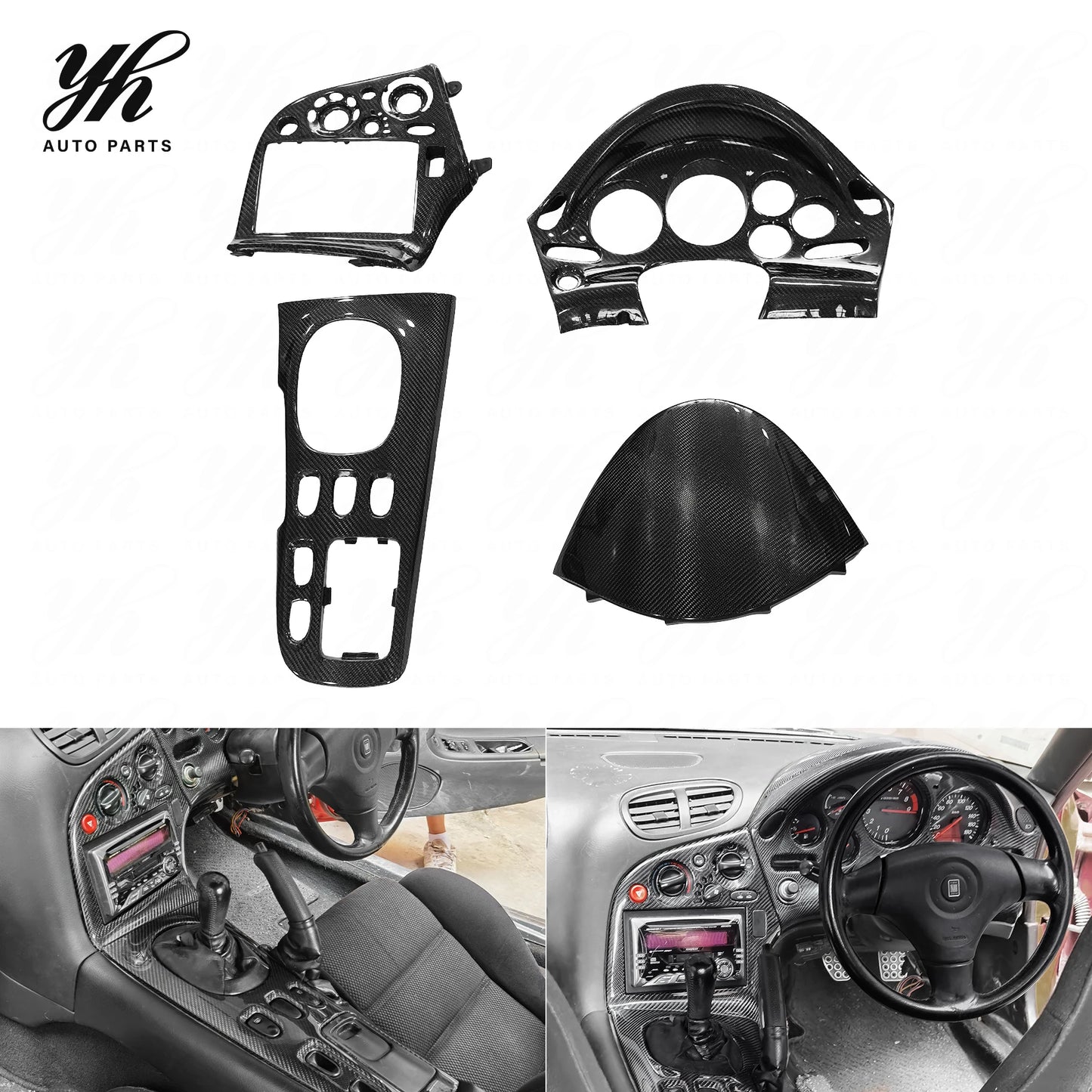 YH RX7 FD3S RHD Interior 4PCS High Quality Black Carbon Fiber CF OE665 Center Console
