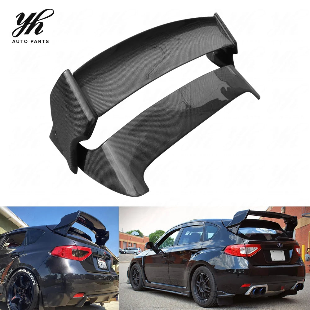 YH Carbon Fiber Black 3k Twill Weave High Gloss Rear Spoiler Double Decks for 2008-2010 Subaru Impreza GRB WRX STI