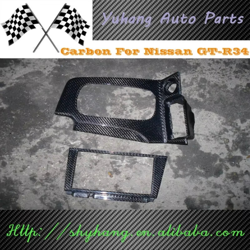 3K Twill Carbon Fiber RHD Center Console Radio Gear Surround Trim Kit for Nissan Skyline GT-R GTR R34 BNR34 1999-2002