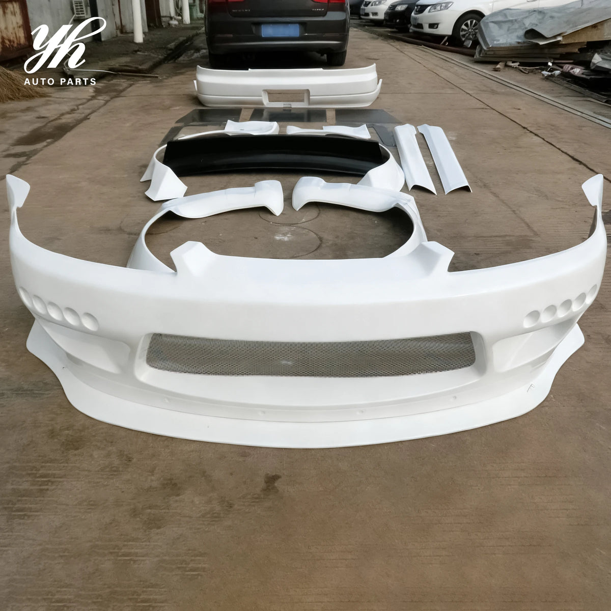 Rocket Bunny Style Unpainted FRP Widebody Kit Front Bumper Fender Flares Diffuser Spoiler for Nissan Silvia S15 Coupe