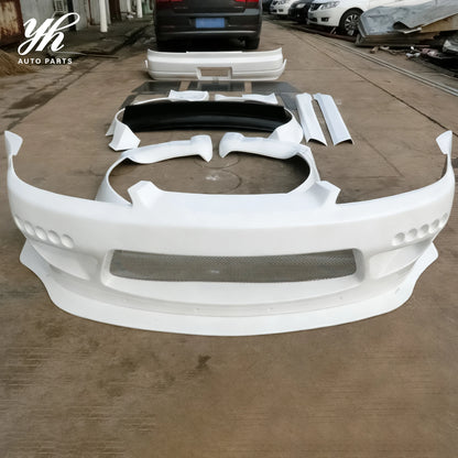 Rocket Bunny Style Unpainted FRP Widebody Kit Front Bumper Fender Flares Diffuser Spoiler for Nissan Silvia S15 Coupe